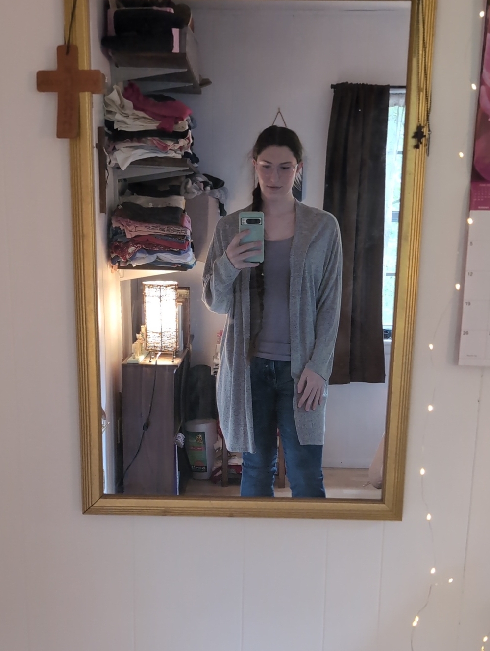Madeline Spaklestein L Heather Gray Open-Front Women’s Sweater Cardigan Feminine